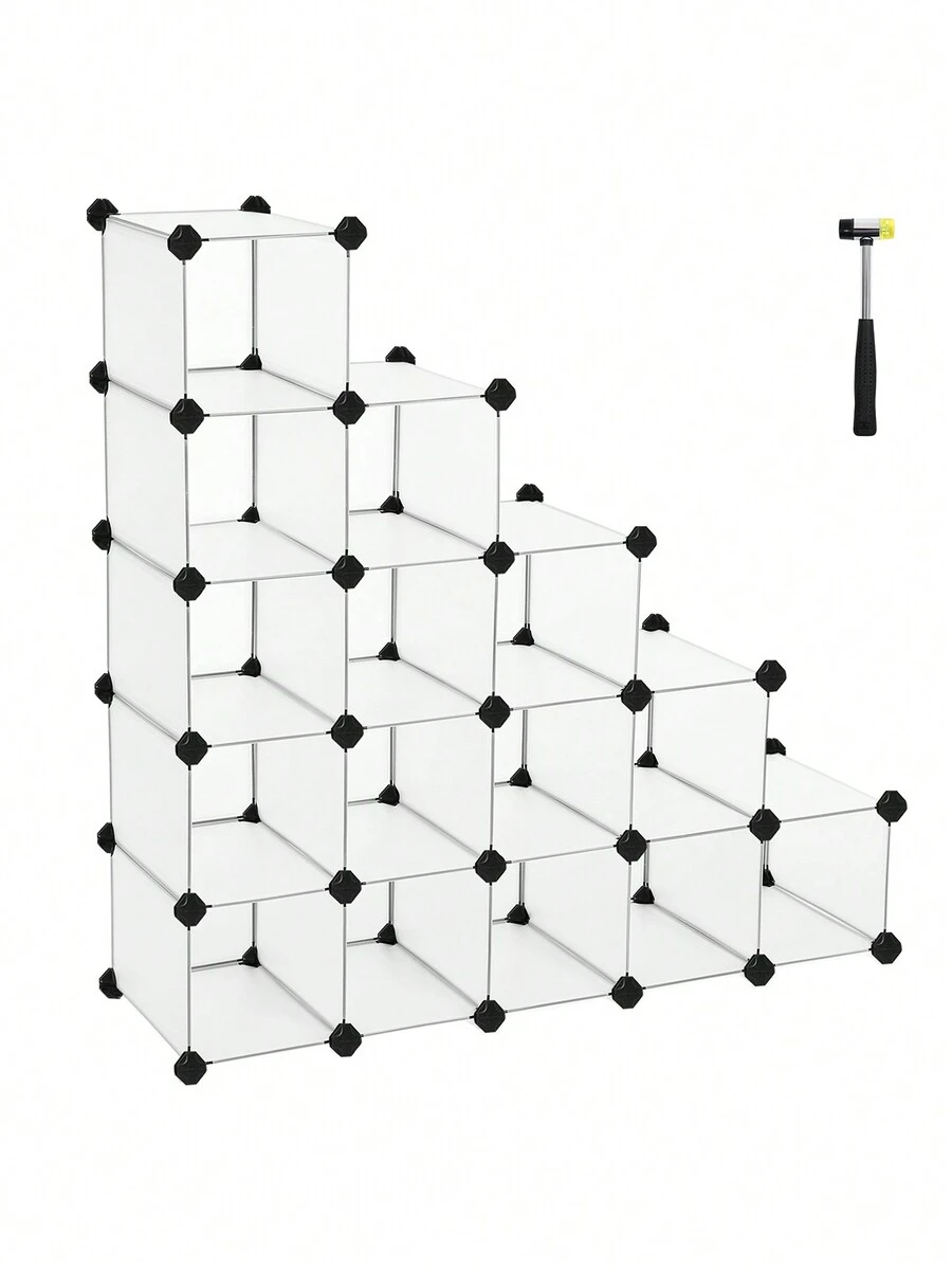 SONGMICS Schuhregal, Regalsystem, Steckregal, 15 Fächer, DIY Regal, stapelbar, aus PP-Kunststoff, als Garderobe, Raumteiler, für Schlafzimmer, Büro, 30 x 111,2 x 86,2 cm