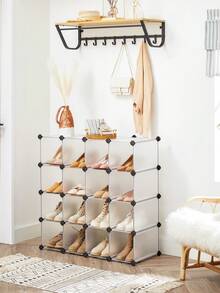 SONGMICS Schuhregal, Regalsystem, Steckregal, 15 Fächer, DIY Regal, stapelbar, aus PP-Kunststoff, als Garderobe, Raumteiler, für Schlafzimmer, Büro, 30 x 111,2 x 86,2 cm