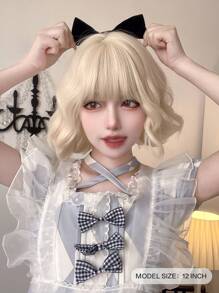 alicegarden 1入組 12 吋短波合成耐熱金色假髮，搭配瀏海，纖維製成，適合日常使用，自然逼真假髮（不含配件）