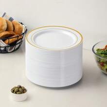 10pcs Gold Party Paper Plates With Gold Trim - Gold - View 5