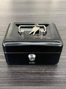 Small Cash Box With Lock And Coin Piggy Slot - 黑色 - 查看 5