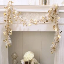 1入組2米編織愛心及閃閃發光的箔紙花環,節日派對室內和花園裝飾 - 金色 - 查看 7