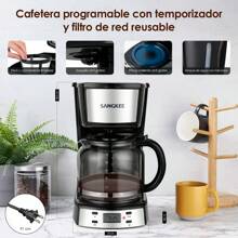 12-Cup Coffee Maker With 24-Hour Programmable Timer, 1.8L Drip Coffee Maker, Permanent Filter, Hot Plate, Anti-Drip System, Keeps Coffee Hot For Up To Two Hours, 900W - Black - View 7