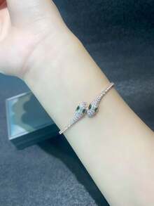 1 Pieza Pulsera Ajustable Elegante Con Diseño De Dos Serpientes Enroscadas Con Microincrustaciones - Pulsera de serpiente de ojos verdes - Ver 8