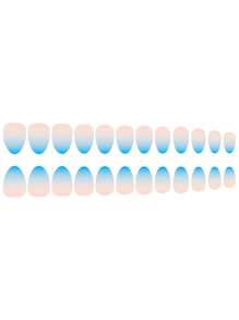 24pcs/set Short Almond-shaped Gentle Ombre Light Blue Nail Tips With 1pc Nail Buffer And 1pc Jelly Gel - Baby Blue - View 8