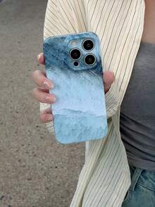 Watercolor Effect Full Cover Phone Case Compatible With IPhone With Precised Holes - Dusty Blue - View 3