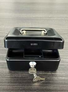 Small Cash Box With Lock And Coin Piggy Slot - 黑色 - 查看 6