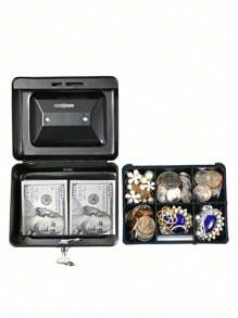 Small Cash Box With Lock And Coin Piggy Slot - 黑色 - 查看 3