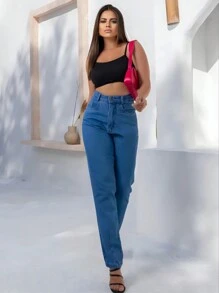 Women Jeans - 深色水洗藍 - 查看 4
