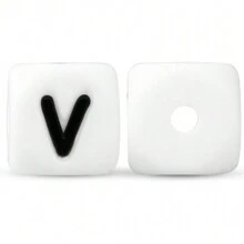 10 Pezzi 12mm Perline Di Silicone Con Base Bianca E Lettere Nere Per La Realizzazione Fai Da Te Di Catenelle Per Succhietti, Portachiavi E Gioielli