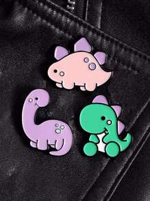 3pcs Dinosaur Brooch Set, Unisex Cute Cartoon Pins For Backpack, Jacket, Shirt Decoration, Friendship Gift