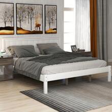 Nestfair Queen Wooden Platform Bed with Headboard and Wood Slat Support