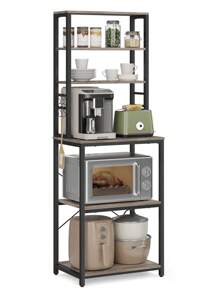 VASAGLE Küchenregal, Standregal für Küche, Mikrowellen-Regal, stehend, 6 Regalebenen und 6 Haken, für Mikrowelle, Stahlrahmen, Industrie-Design, 40 x 60 x 167 cm, vintagebraun-schwarz KKS024B01 - Grau - Übersicht 2