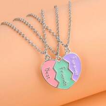 3Pcs/Set Cute 3-Color Heart Broken Stitching Magnetic Best Friend Necklace For BFF Friendship Jewelry Gift Valentines,Mom,Mother,Mother's Day,Gift