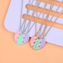 3Pcs/Set Cute 3-Color Heart Broken Stitching Magnetic Best Friend Necklace For BFF Friendship Jewelry Gift Valentines,Mom,Mother,Mother's Day,Gift