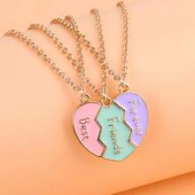 3Pcs/Set Cute 3-Color Heart Broken Stitching Magnetic Best Friend Necklace For BFF Friendship Jewelry Gift Valentines,Mom,Mother,Mother's Day,Gift