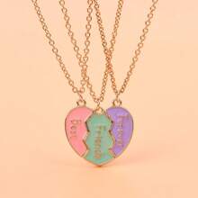 3Pcs/Set Cute 3-Color Heart Broken Stitching Magnetic Best Friend Necklace For BFF Friendship Jewelry Gift Valentines,Mom,Mother,Mother's Day,Gift