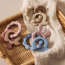 1 件装小兔子大象硅胶米色磨牙环，适合出牙婴儿的礼物 - 彩色 - 查看 5