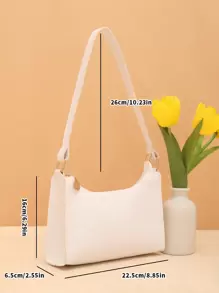 休闲时尚压花女士单肩包，适合日常外出 - 白色 - 查看 5