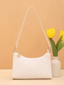 休闲时尚压花女士单肩包，适合日常外出 - 白色 - 查看 2