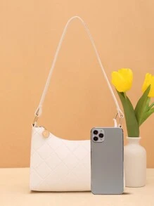 休闲时尚压花女士单肩包，适合日常外出 - 白色 - 查看 4