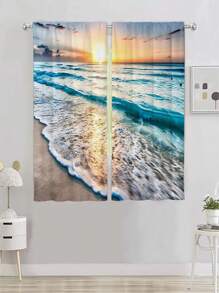 2入組黎明海浪圖案窗簾,無孔窗簾,適用於臥室辦公室廚房客廳書房家居裝飾 - 彩色 - 查看 5