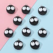 10入組黑色樹脂卡通大眼形狀手工珠寶配件,男女通用