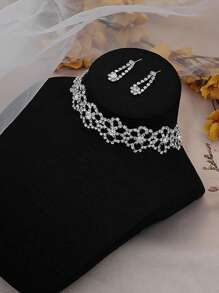 1 件女士 3 层闪亮锆石水晶项链，银色，适合度假和晚装 - 銀色 - 查看 3