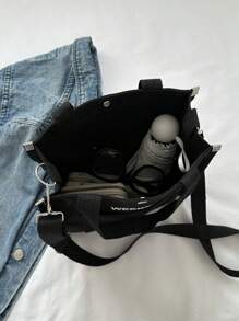 Mini Tote Bag Women Small Satchel Bag Handbag Canvas Crossbody Purse Stylish Tote Handbag For Women Fashion Crossbody Bag - Black - View 5