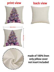 聖誕紫色亚麻圖案枕套帶聖誕樹,花環,蝴蝶,和精靈裝飾用品,客廳和臥室裝飾 - 彩色 - 查看 2
