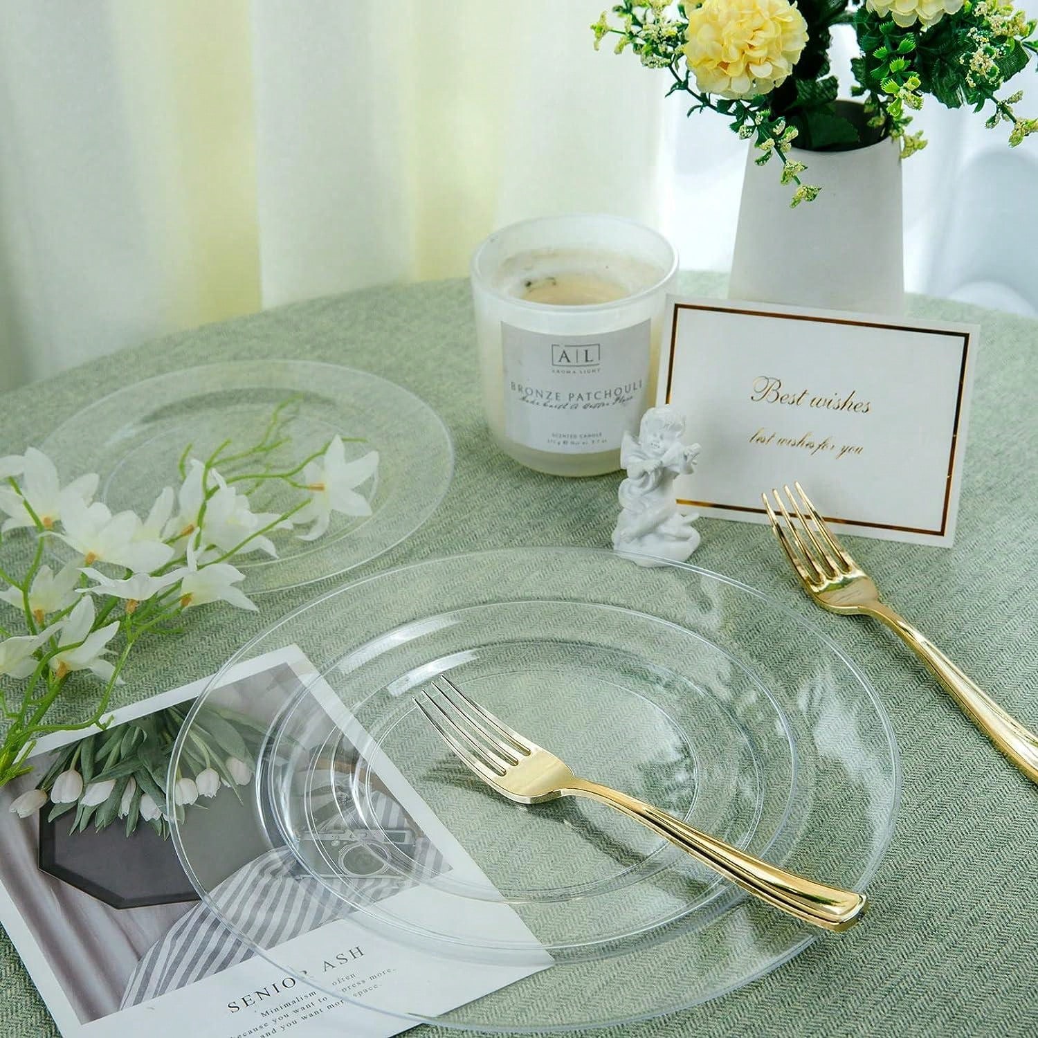 10pcs 19cm Clear Plate With Gold Edge, Ideal For Parties, Gatherings