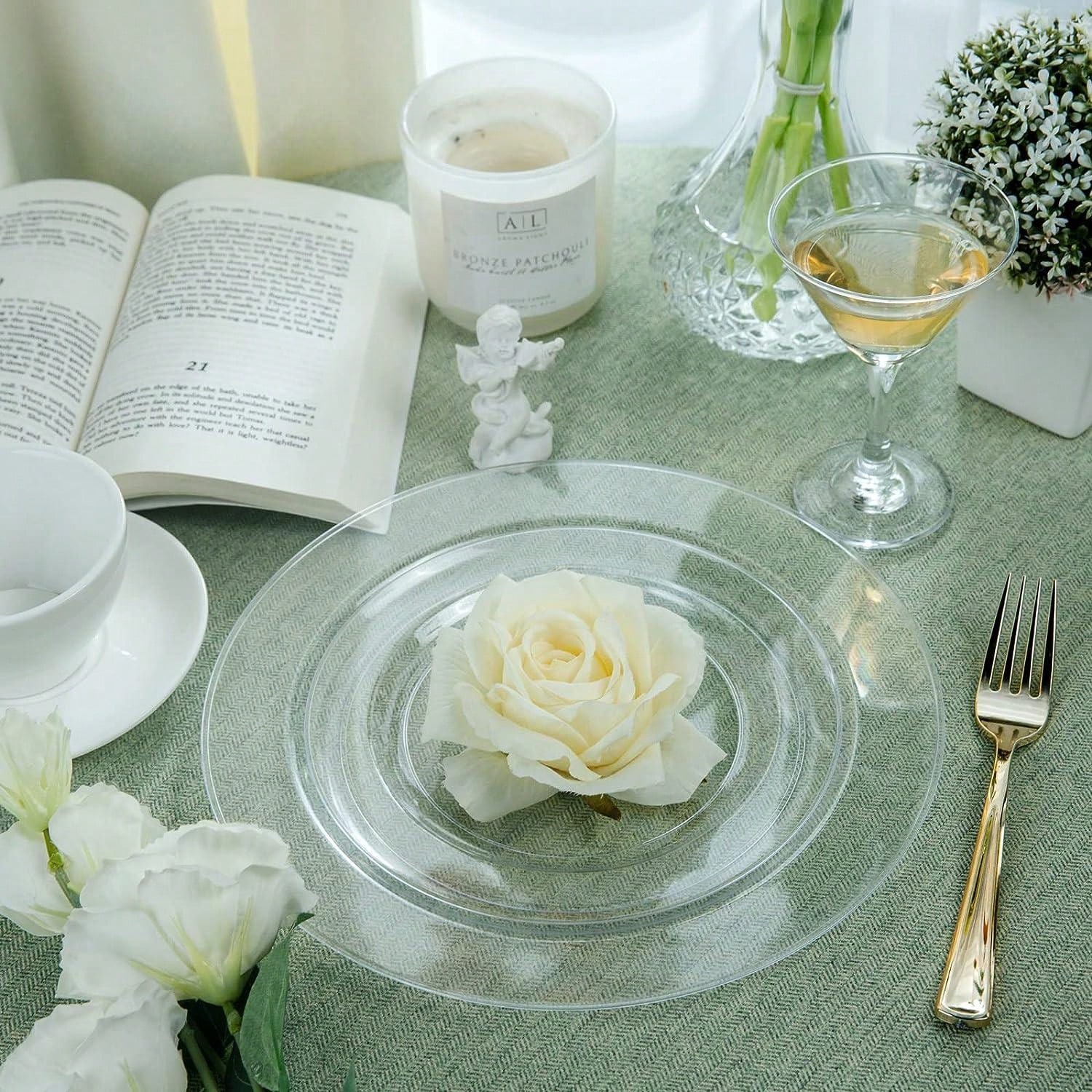 10pcs 19cm Clear Plate With Gold Edge, Ideal For Parties, Gatherings