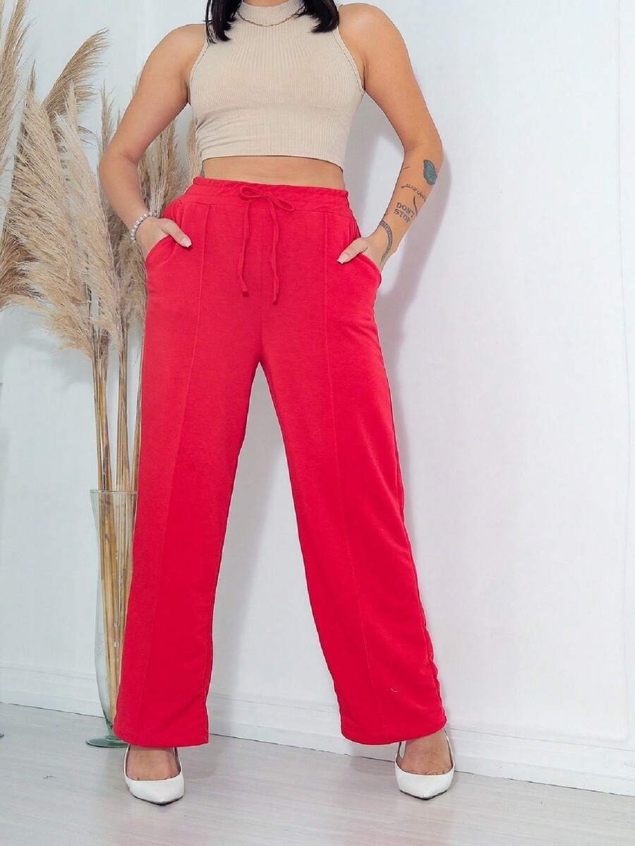 Women Pants - 紅色 - 查看 1