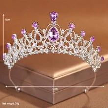 1入時尚閃亮半圓形鋅合金派對皇冠髮箍,適用於女性 - 銀色 - 查看 2