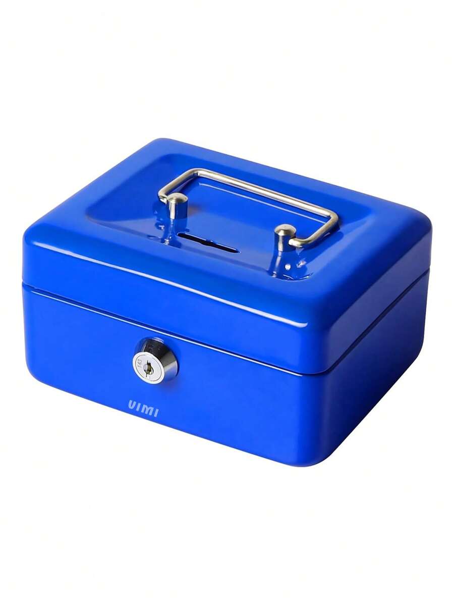Small Cash Box With Lock And Coin Piggy Slot - 藍色 - 查看 1