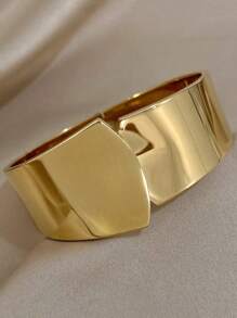 1 pc Minimalist Chunky Stainless Steel Bracelets Gold Color Women Elegant Wide Cuff Bracelets Christmas Daily Party Jewelry Gifts - Yellow Gold - View 3