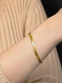 FOREVER QUEEN 1件簡單多樣的925純銀時尚嘻哈款式男女14k金鍍平面蛇骨手鏈,適合夏季和辦公室穿著 - 金色 - 查看 4