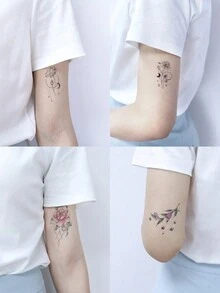 10入組美麗、性感、極簡風格的花朵設計防水臨時紋身貼紙,適用於女性,適用於手臂、鎖骨、腹部、頸部