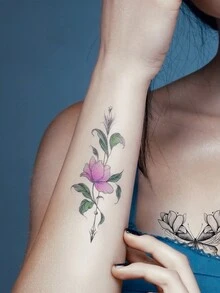 10入組美麗、性感、極簡風格的花朵設計防水臨時紋身貼紙,適用於女性,適用於手臂、鎖骨、腹部、頸部