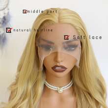 新款黑色皇后蜜色金長波浪女士軟體合成蕾絲前沿假髮cosplay派對假髮,自然髮際線,耐高溫纖維髮24英寸日常假髮 - 亞麻金 - 查看 7