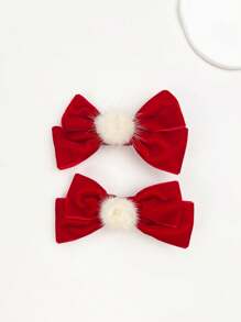 2pcs/set  Cloth Ribbon Bow Hair Clip In Multiple Colors For Women, Holiday Design - Multicolor - View 2