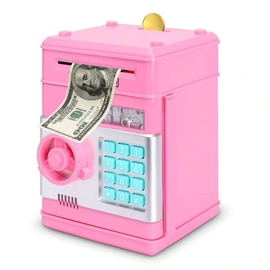 Electronic Automatic Atm Piggy Bank With Password And Coin Recognizer, Pink - Pink - View 1