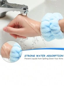 3 件裝女式藍色毛巾法蘭絨海綿扭紋洗臉頭帶多功能髮夾去除器洗臉防水髮帶應用面膜專用髮帶吸水吸汗擦拭腕帶適合日常洗滌使用 - 藍色 - 查看 4