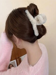 3pcs/Set Women's 4.33in(11cm) Plush Cute Black/White/Brown Large Hair Clips, Fashionable Versatile Accessories For Winter Outfit Matching Hair Claws Claw Clips Hair Jaw Clip Hair Clamps Hair Clutch Hair Catcher Clip, Autumn, School Stuff, College Fall Hair Accessories For Women For Vacation Outfits Woman