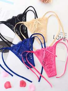 性感女性蕾絲丁字褲內衣三角褲私密內衣t型後褲超薄款4入組