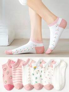5pz de calcetines para mujer con diseño de fresitas diferentes modelos unitalla - Multicolor - Ver 2
