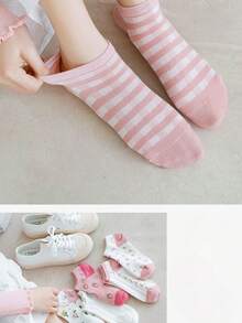 5pz de calcetines para mujer con diseño de fresitas diferentes modelos unitalla - Multicolor - Ver 3