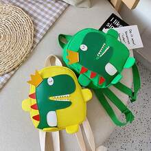 Cartoon Dinosaur Messenger Bag Children Come Out Backpack - Green - View 3