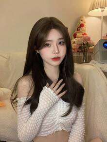 alicegarden The front lace is long and naturally wavy, and the wig is split in the middle. T-shaped lace 13*4*1 brown 22-inch semi-woven daily natural smooth realistic wig (including lace stickers and hairnets). - Brown - View 4