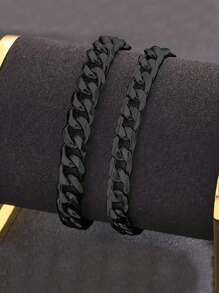 男士黑色不銹鋼手鍊和項鍊套裝,含 2 條手鍊 - 黑色 - 查看 8